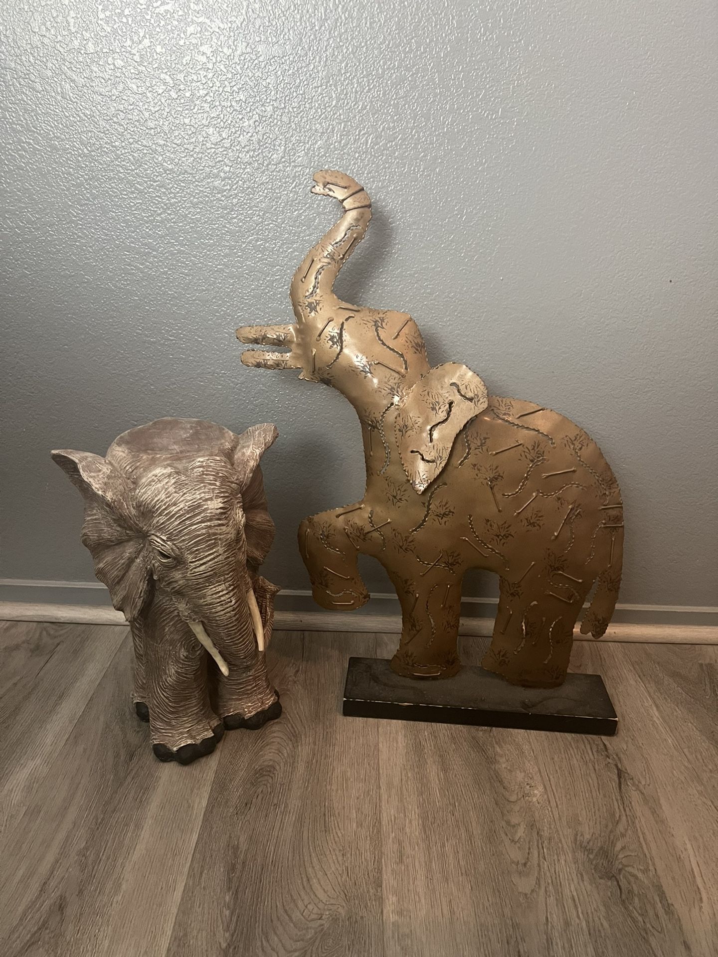 Wood and metal elephant statues