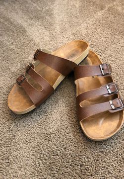 NEWLY DISCOUNTED three strap VEGAN sandals. Never worn. Waterproof styling but doesn’t look like plastic or rubber. Very good sole tread Ortho