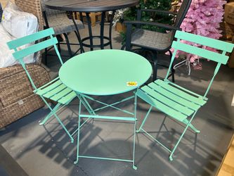 New -3 Piece Folding Patio Bistro Set for Outdoor, Mint Green