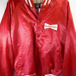 Vintage Anheuser Busch Budweiser Satin Jacket LARGE Red/White 1980's 