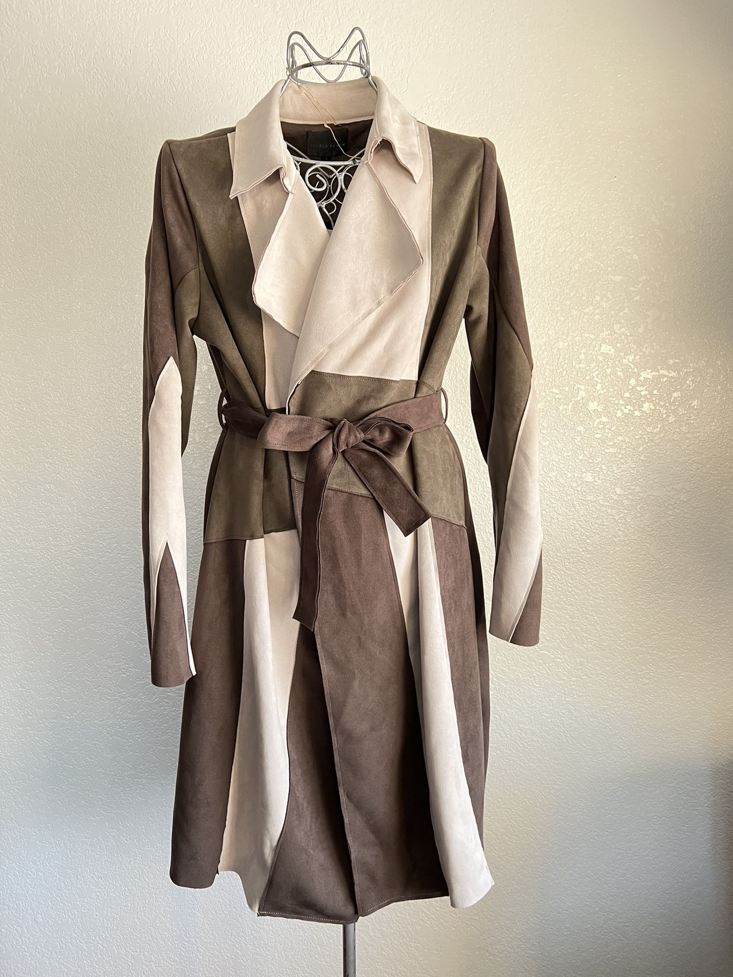 Patchwork Belted Trench Jacket BUCKLE BLACK Size S 