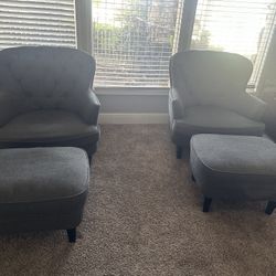 Two Chairs And Ottomans