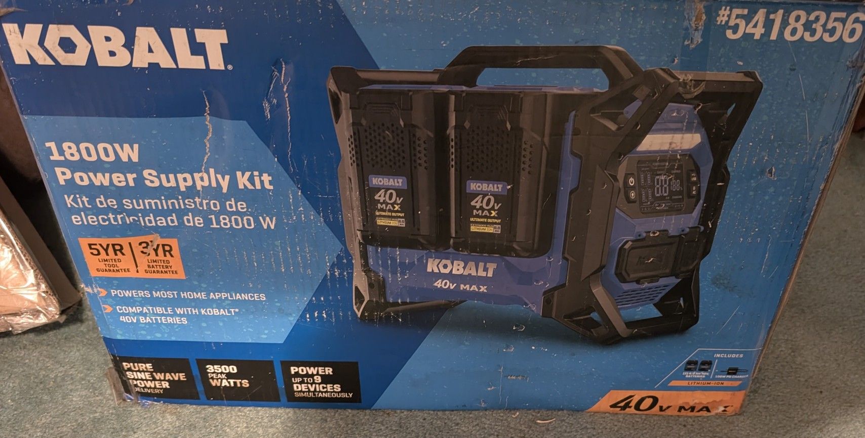 Kobalt K40 1800W Portable Power Station Generator & 2 40V 6.0Ah lithium-ion batteries K