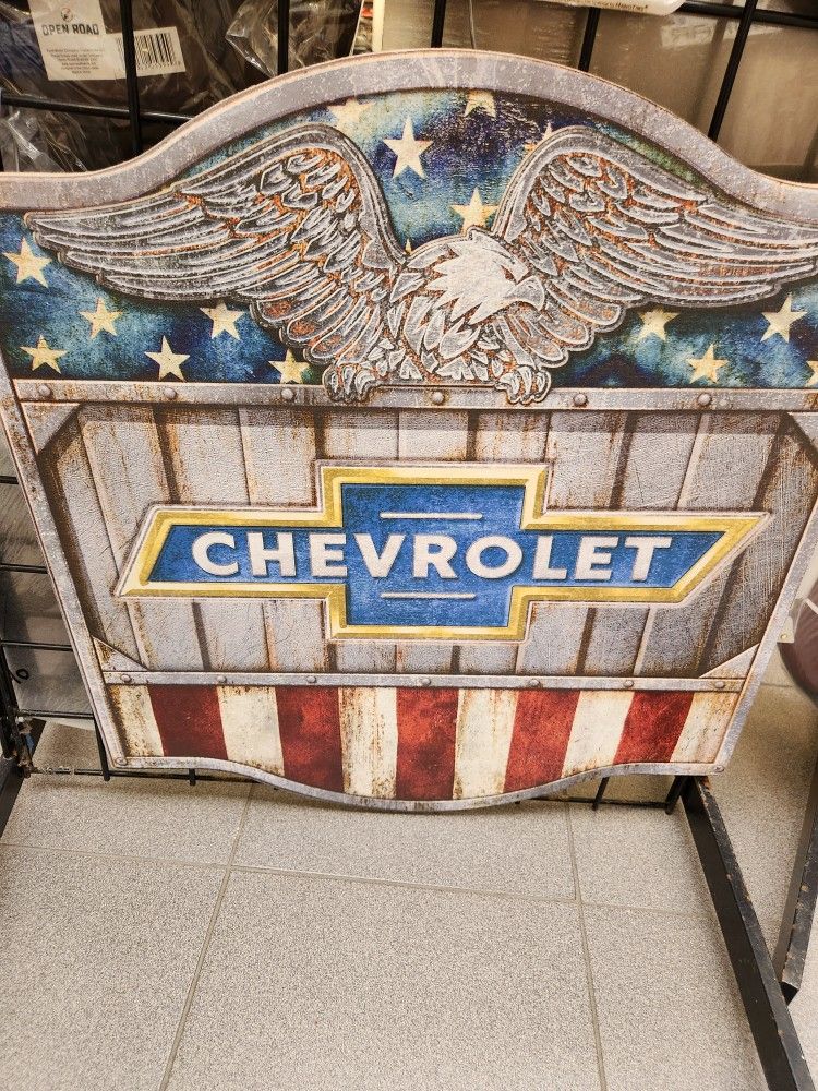 Large Chevy Chevrolet Bowtie Eagle Logo Wood Sign