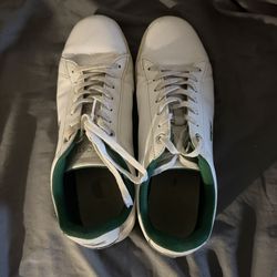 White Leather Casual Sneakers – Green Trim
