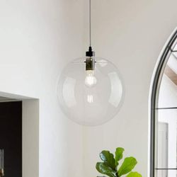 Voryra globe pendant matte black with clear glass light modern