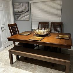 Wood Dining Set With Bench And 3 Chairs 