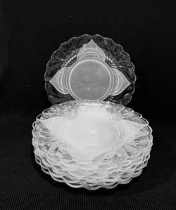 Vintage Cambridge Clarice Clear & Frosted Glass Set of 8 Luncheon Plates 8.5” diameter