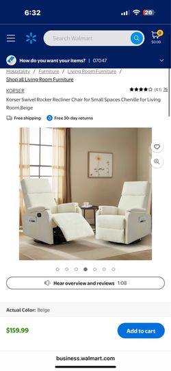 Set of 2 Swivel Rocker Recliner Chair for Small Spaces Chenille for Living Room,Beige, 7035