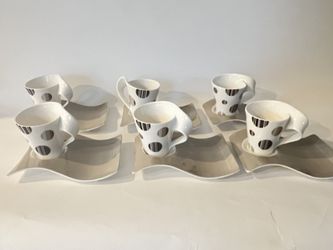 2005-08 Villeroy & Boch New Wave Caffé Chocolate Drops Snack Plate & Mugs 12 Pcs