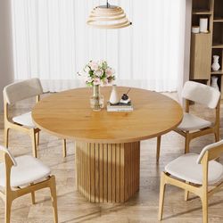 47" Round Dining Table, Kitchen Table With Pedestal Base For 4-6
