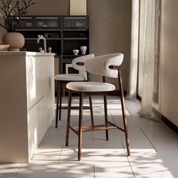 2320d $150 Modern Counter Height Bar Stools, Curved Back Design, Fabric Upholstered, 25.6 inch Seat Height, Set of 2 (Walnut, 25.6 inch)   VERSATILE H