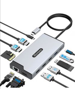Hortore Docking Station USB C Hub Multiport Adapter Triple Display
12-in-1 hub with 2 HDMI,1 VGA, RJ45,100W PD,USB A&C 3.0 Ports,SD/TF Card Reader