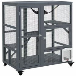 PawHut Indoor Cat Cage with Wheels, Cat House, and Openable Top
