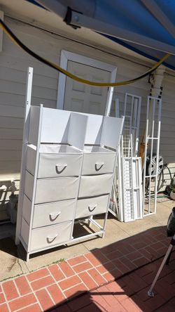 White bunkbed with dressers/desk