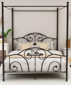 Black Metal Canopy Bed - King
