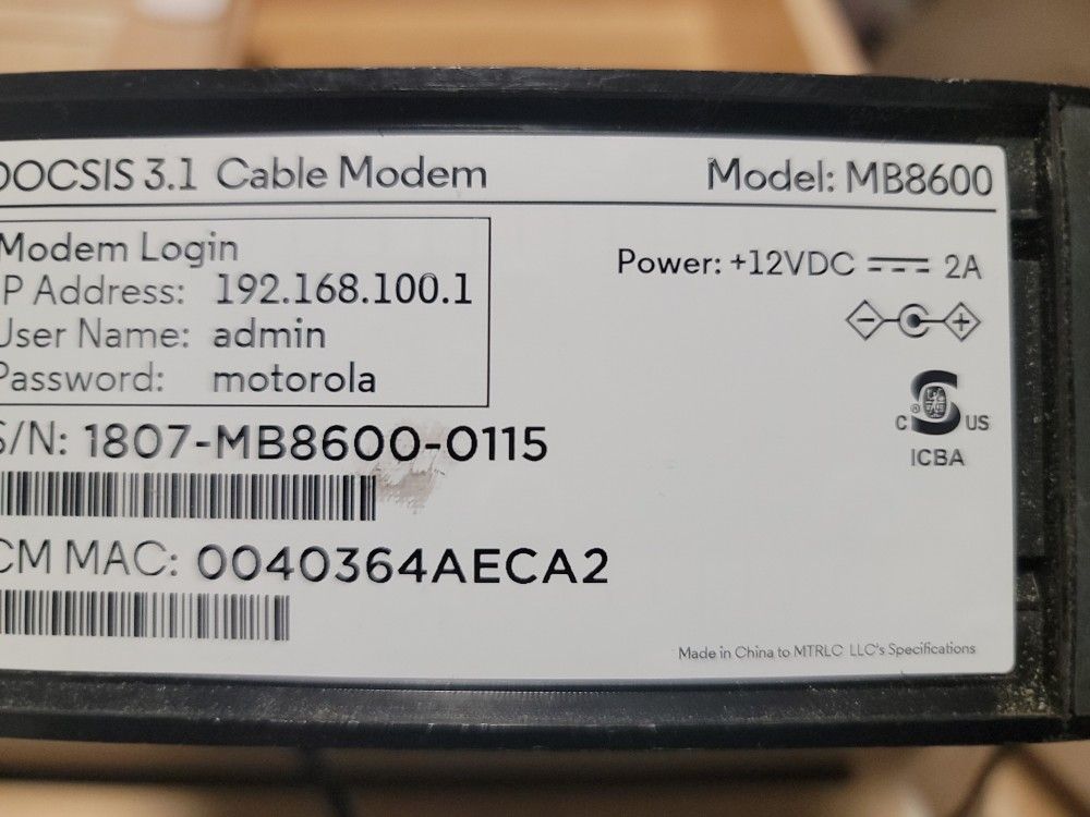 Motorola Docsis 3.1 cable Modem