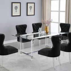 Brand New Glam Black Silver 7pc Dining Table Set