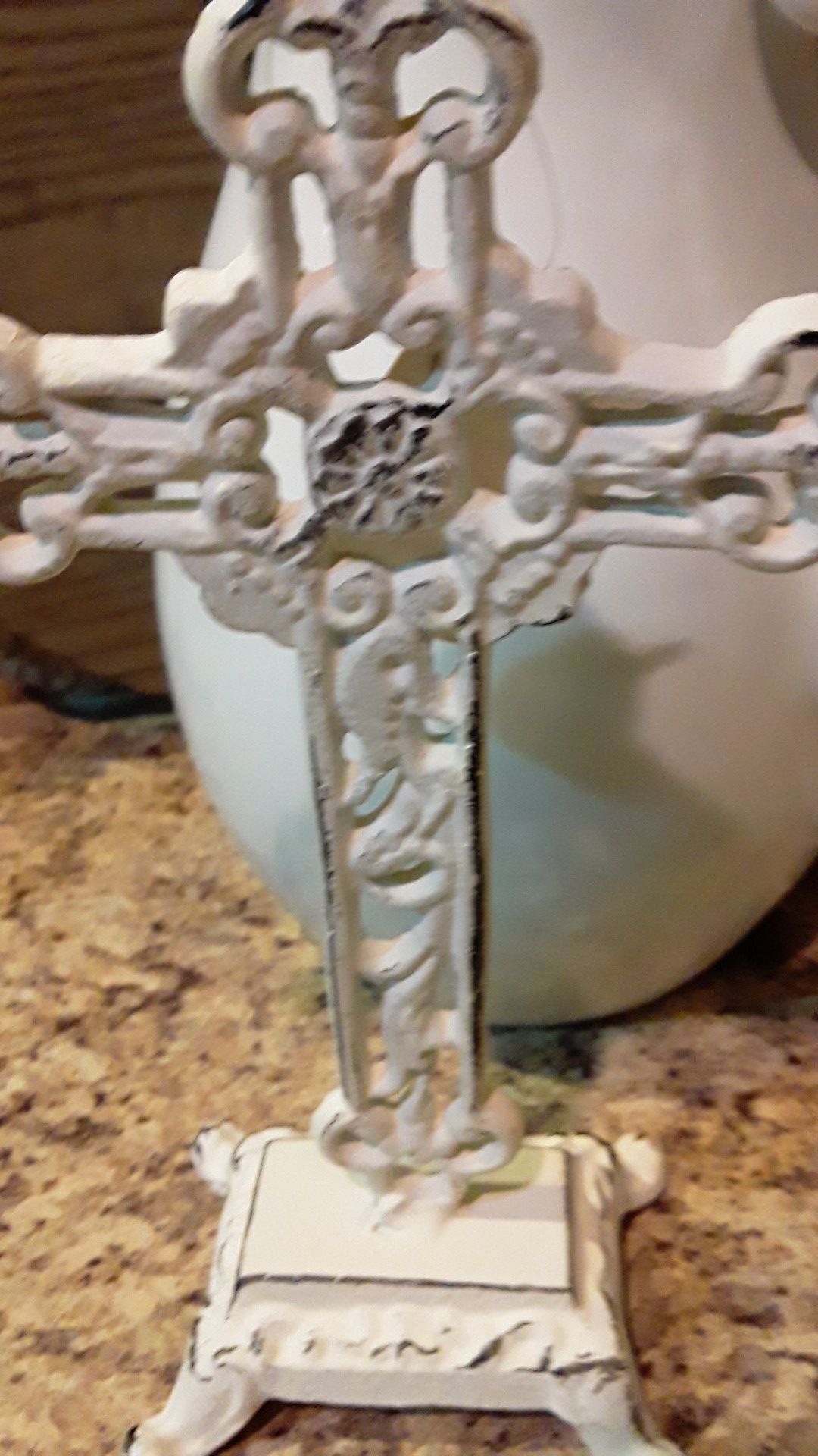 Brand new decorative small tabletop cast iron white cross