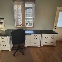 3-Piece White and Dark Wood Office Furniture Set