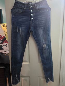 Track 23 Distressed Raw Hem Skinny Jeans Multi-Button Size 3