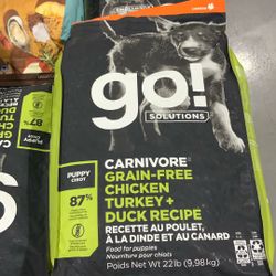 22 LBS Go! Carnivore Grain Free Chicken Turkey Duck Puppy Food