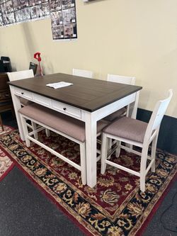Counter Height Dining Set( 4 chairs, 1 bench, 1 table)