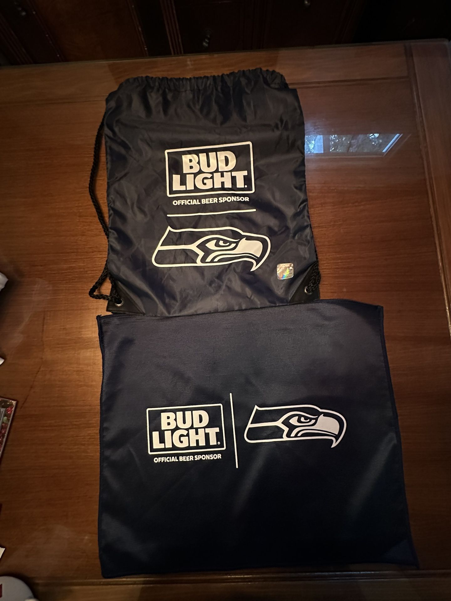 Seahawks And Bud Light Nylon Bag/backpack And Seahawks Towel