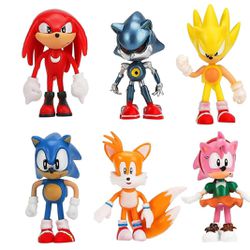 6 Pcs Sonic The Hedgehog Toys Action Figure，Ideal Gifts & Cake Topper for Boys Girls Fans Birthday Party Favors
