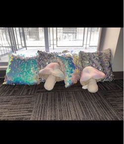 Iridescent Sequin Throw Pillows and Mushroom Plush Set
