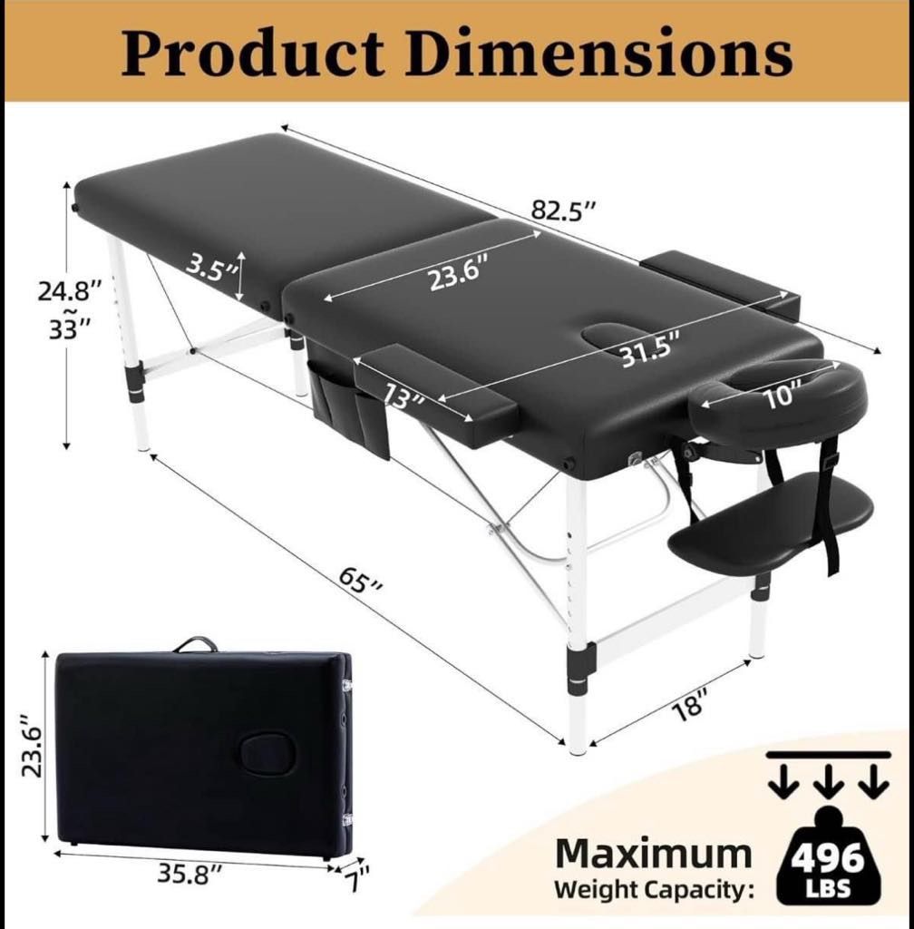 civama Massage Table Massage Bed Portable, 26 LBs Light Weight 2 Section Foldable Tattoo Bed Facial