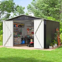 Outdoor Sheds 6FT x 8FT & Outdoor Storage Clearance, Metal Anti-Corrosion Utility Tool House with Lockable Door & Shutter Vents
