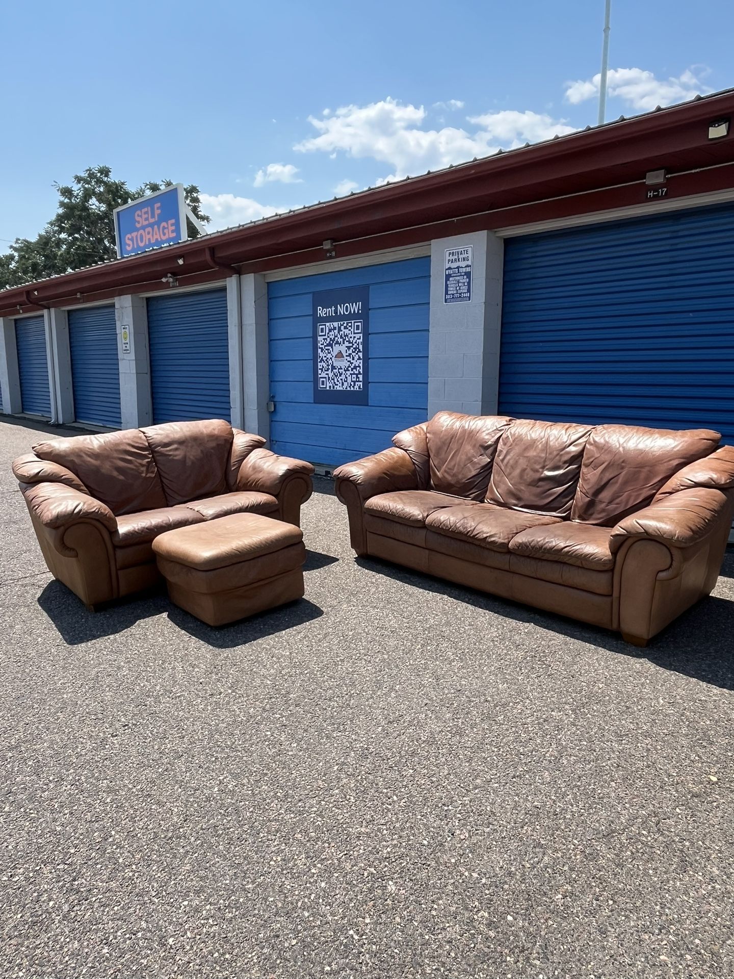 Brown Leather Sofa Set - Free Delivery