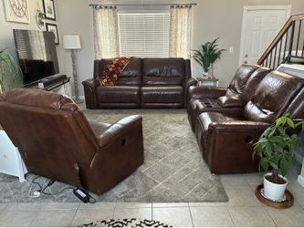 Sofa set 3 pieces brown leather