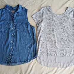 Lot Of 2 Tops Size Large Denim Blue Gray 