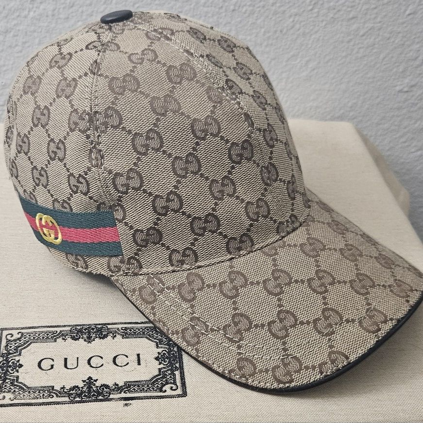 GUCCI MONOGRAM GG BALL CAP  TAN/BROWN  SIZE M