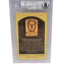 Joe Dimaggio Beckett BAS Signed Gold Hall of Fame Plaque Postcard Autograph New