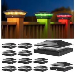 (Brand New in Box)  APONUO Solar Post Cap Lights Color Changing 12 Pack - RGB 8 Solid & Gradient Colors, IP65 Waterproof, for 4x4 5x5 6x6 Wood Vinyl F