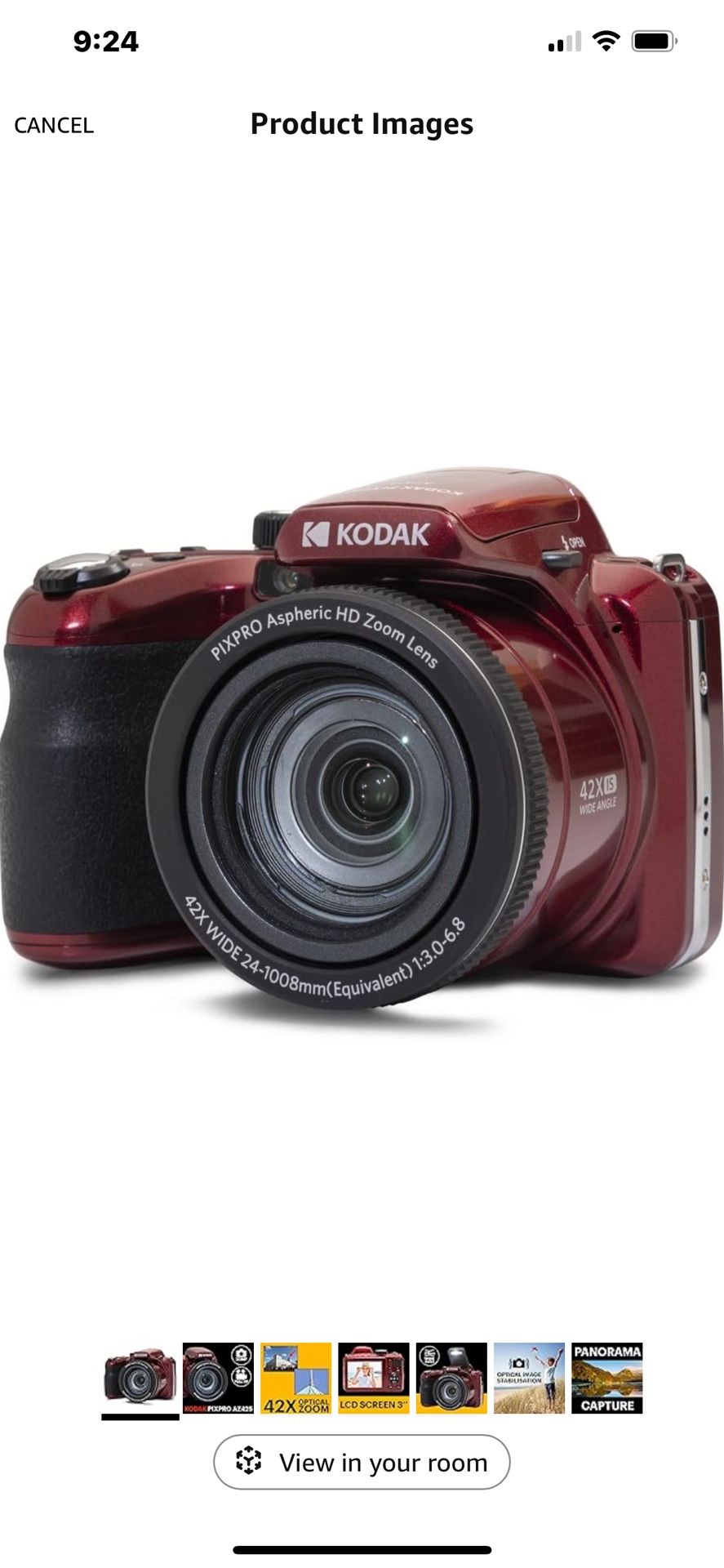 KODAK PIXPRO AZ425-RD 20MP Digital Camera 42X Optical Zoom 24mm Wide Angle 1080P Full HD Video Optical Image Stabilization Li-Ion Battery 3" LCD Vlogg