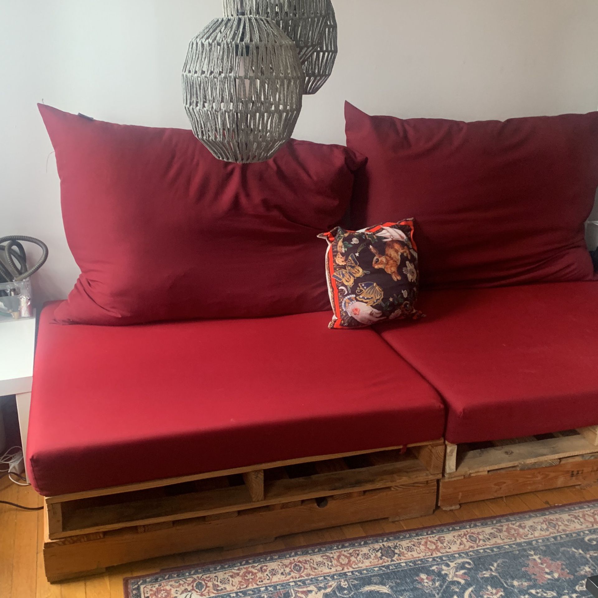 Red Sofa Couch Sofa With Wooden Pallets$50 