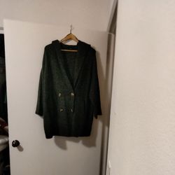 ZARA  Knit  4 Button Hooded  Sweater Dark Gray