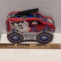 Nice Conditions 2001 Looney Tunes Tazmanian Devil Monster Truck Lunch Tin Pail