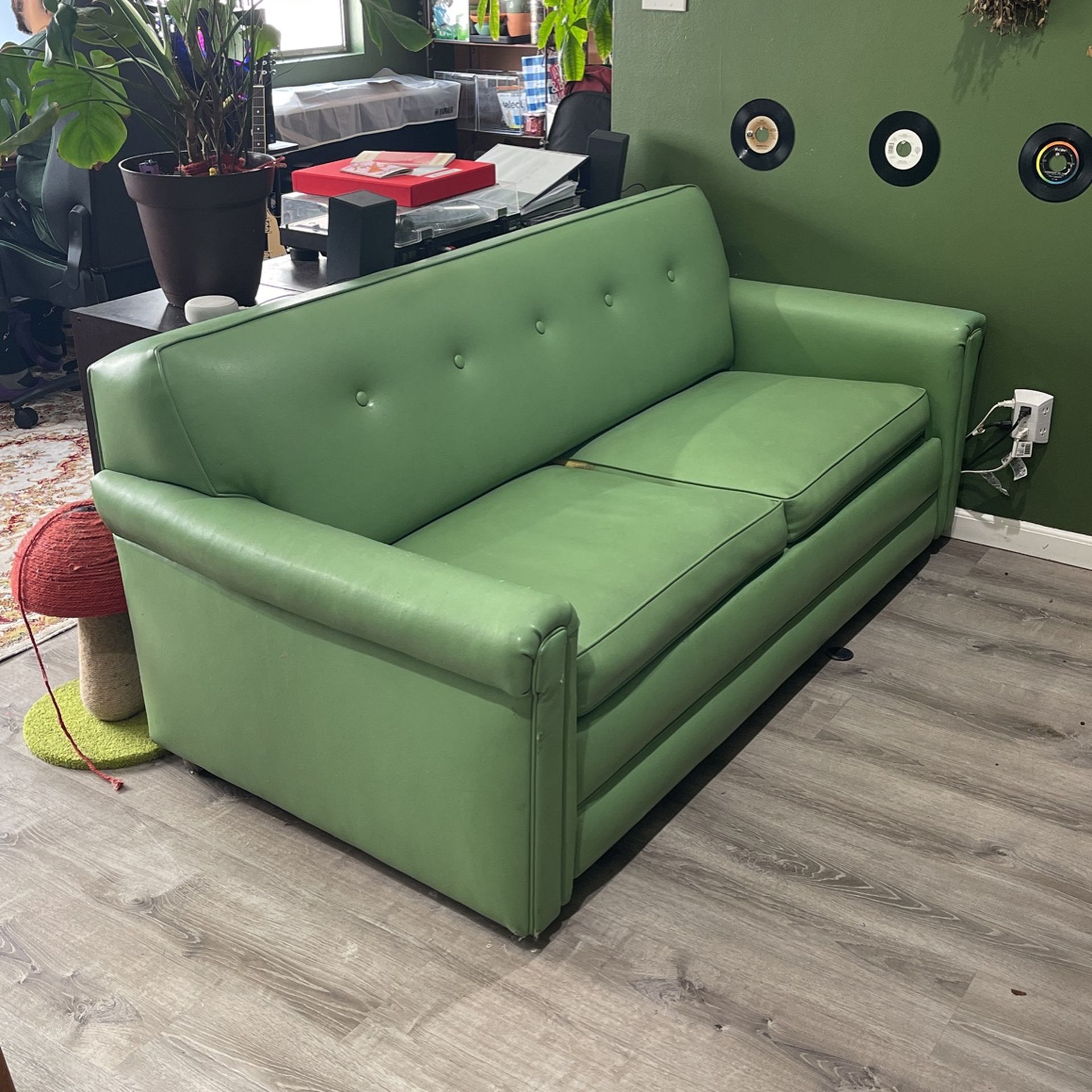 Vintage Green Leather Couch