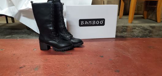 Black Combat boots lace ups With Fux fur