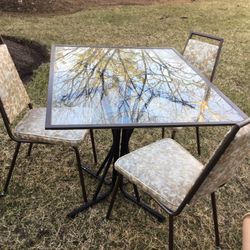 Three  Vintage  Chairs  , Nice Colors  With  A Nice Glass  Table