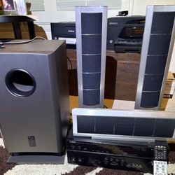 Yamaha Receiver With Onkyo Speakers And Subwoofer