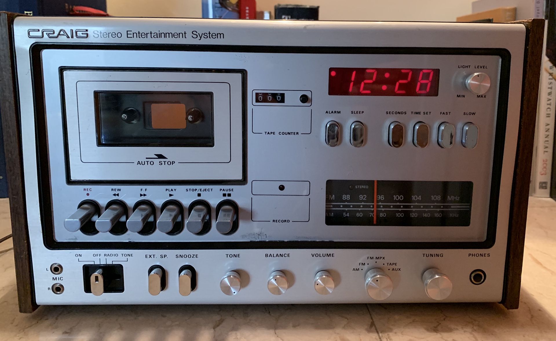 Vintage Craig A2000 Stereo System Complete Tape Deck Receiver Am Fm Alarm Clock