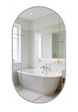 New 20x33 Inch Silver Metal Oval Wall Mirror Vertical or Horizontal Hanging Decorative Mirror for Ba