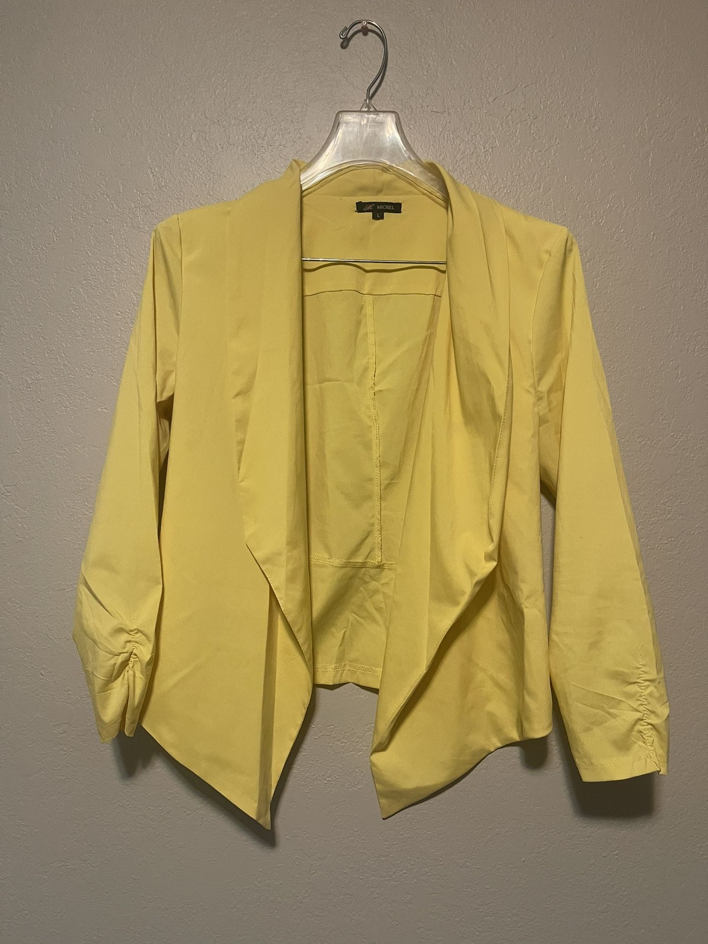 Michel, Women’s Yellow 3/4 Sleeve Open Front Blazer, Size L
