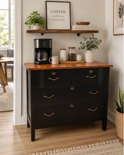 Black Dresser / Coffee Bar – Solid Wood with Stained Top